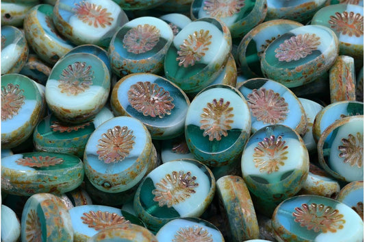 Table Cut Kiwi Beads, Green Opal Mixed Travertin (56660-86800), Glass, Czech Republic