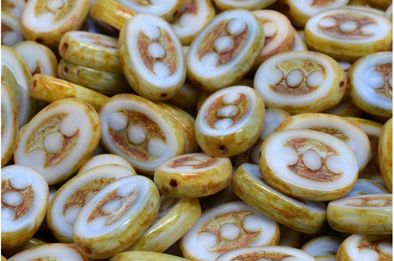 Table Cut 3 Dots Designed Beads, Light Sky Blue Travertin (07314-86800), Glass, Czech Republic