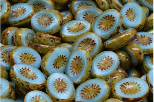 Table Cut Kiwi Beads, Opal Aqua Stain Strong (61400-86805), Glass, Czech Republic