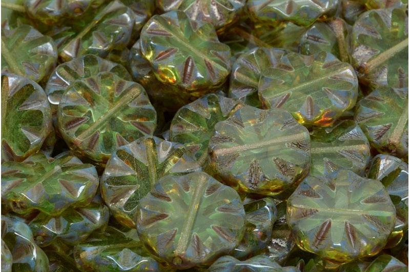 Table Cut Sun Beads, Transparent Green Travertin (50500-86800), Glass, Czech Republic