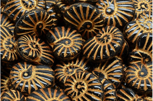 Shell Beads, Black Gold Lined (23980-54302), Glass, Czech Republic