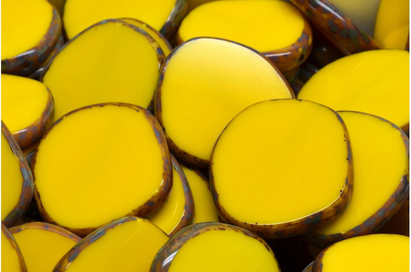 Table Cut 8 Edged Designed Beads, Yellow Travertin (83120-86800), Glass, Czech Republic