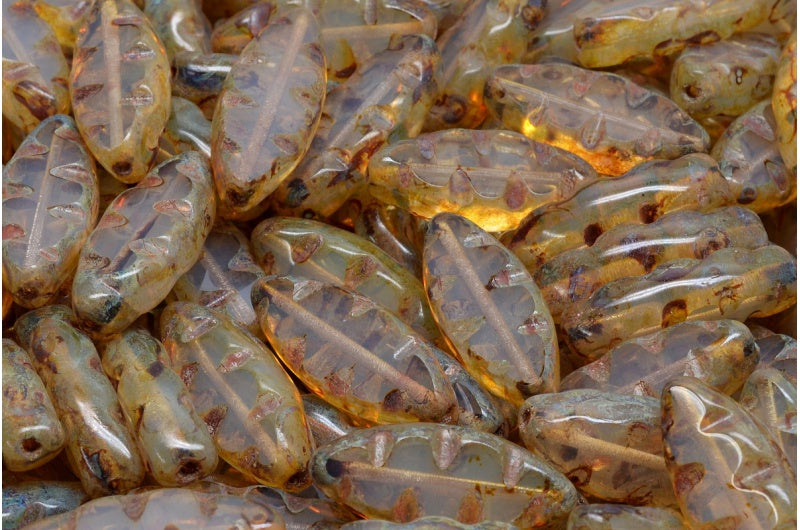 OUTLET 10 grams Table Cut Ship Designed Beads, 18 x 7 mm, Opal White Travertin (01000-86800), Glass, Czech Republic