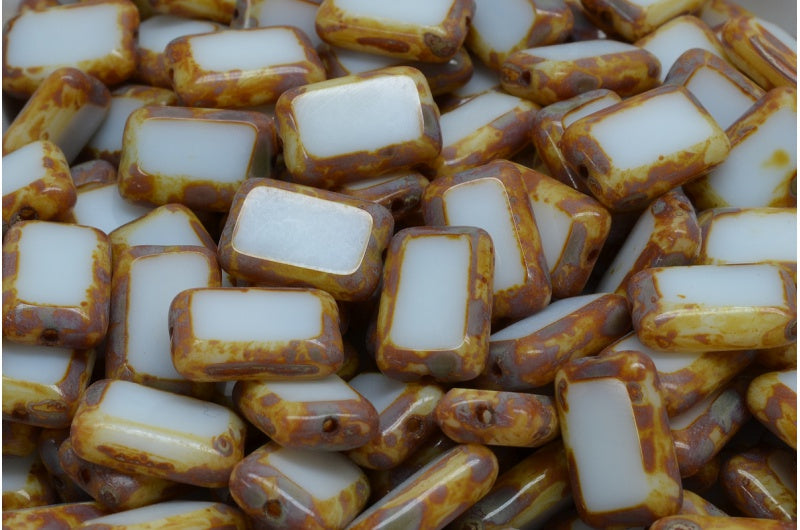 Table Cut Rectangle Beads, Gray Travertin (83500-86800), Glass, Czech Republic