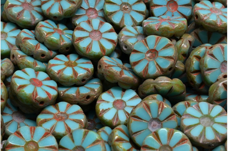 OUTLET 10 grams Table Cut Polished Sunflower Beads, Turquoise Travertin (63130-86800), Glass, Czech Republic