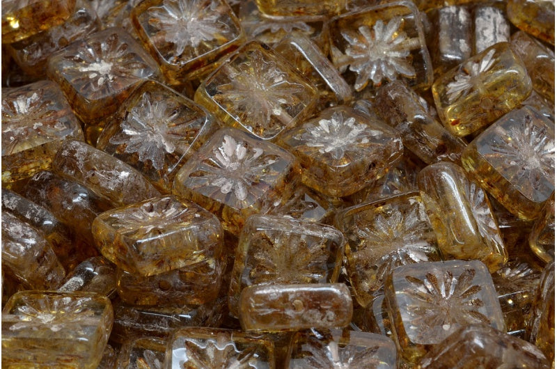 OUTLET 10 grams Table Cut Square Kiwi Beads, 10 x 10 mm, Crystal Senegal Silver (00030-15681), Glass, Czech Republic