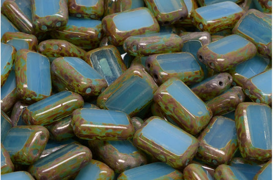 Table Cut Rectangle Beads With 2Holes, Opal Aqua Travertin (61010-86800), Glass, Czech Republic