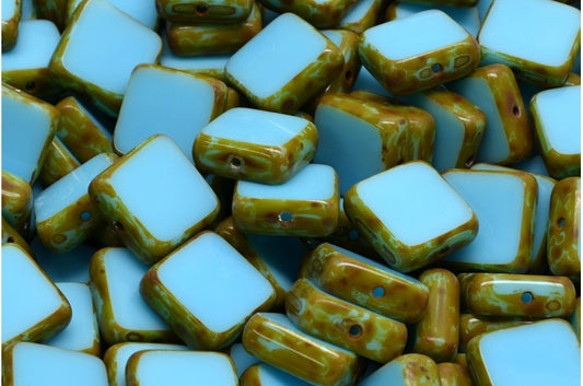 Table Cut Square Beads, Turquoise Blue Travertin (63030-86800), Glass, Czech Republic