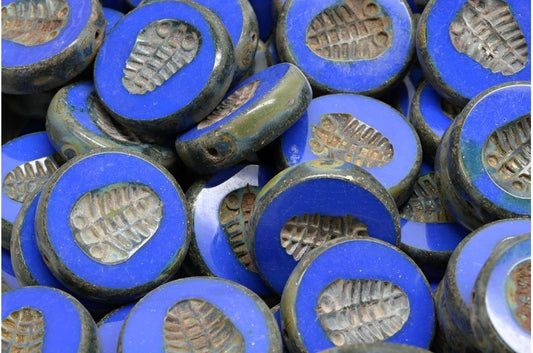 アウトレット 10グラム テーブルカット トリロビットビーズ、17 x 17 mm、不透明ブルートラバーチン（33050-86800）、ガラス、チェコ共和国