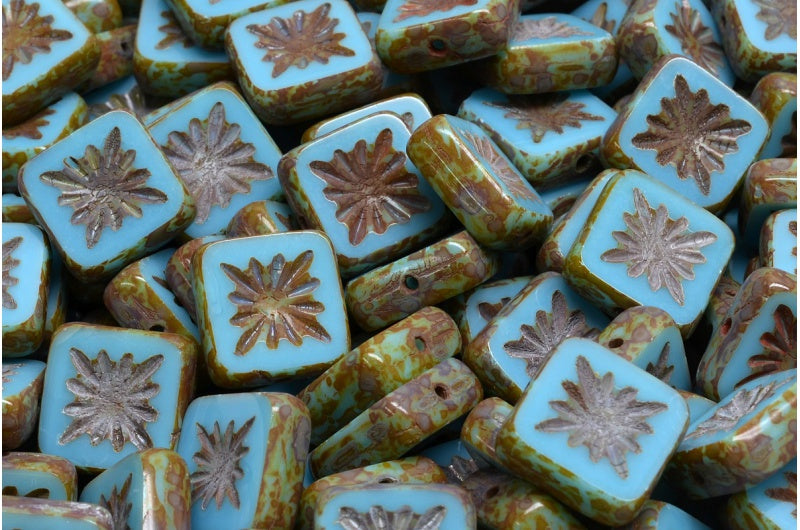 Table Cut Square Kiwi Beads, Blue Travertin (63020-86800), Glass, Czech Republic