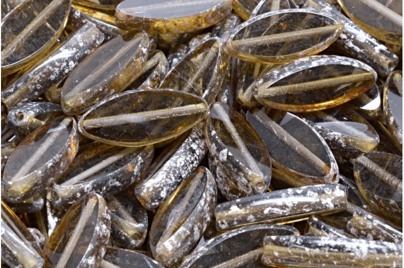 Table Cut Ship Flat Beads, Transparent Gray Terracotta Silver (40020-15481), Glass, Czech Republic