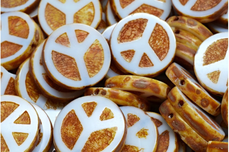 OUTLET 10 克 台面切割和平珠，16 x 16 毫米，白色石灰华 (02010-86800)，玻璃，捷克共和国