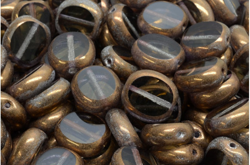 OUTLET 10 grams Table Cut Oval Beads, 14 x 12 mm, Gray Bronze (40010-14415), Glass, Czech Republic