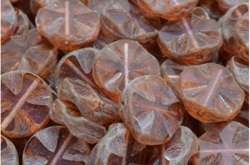 アウトレット 10グラム テーブルカットクロスビーズ、14 x 14 mm、オパールピンクトラバーチン（71000-86800）、ガラス、チェコ共和国