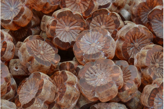 アウトレット 10グラム テーブルカットハワイフラワービーズ、14 x 14 mm、オパールピンクトラバーチン（71000-86800）、ガラス、チェコ共和国