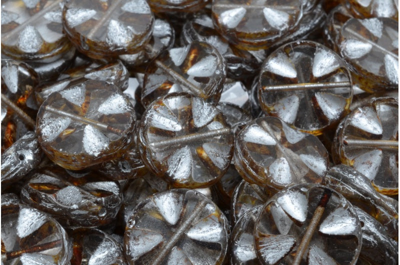 アウトレット 10グラム テーブルカットクロスビーズ、14 x 14 mm、クリスタルトラバーチンシルバーライニング（00030-86800-54301）、ガラス、チェコ共和国