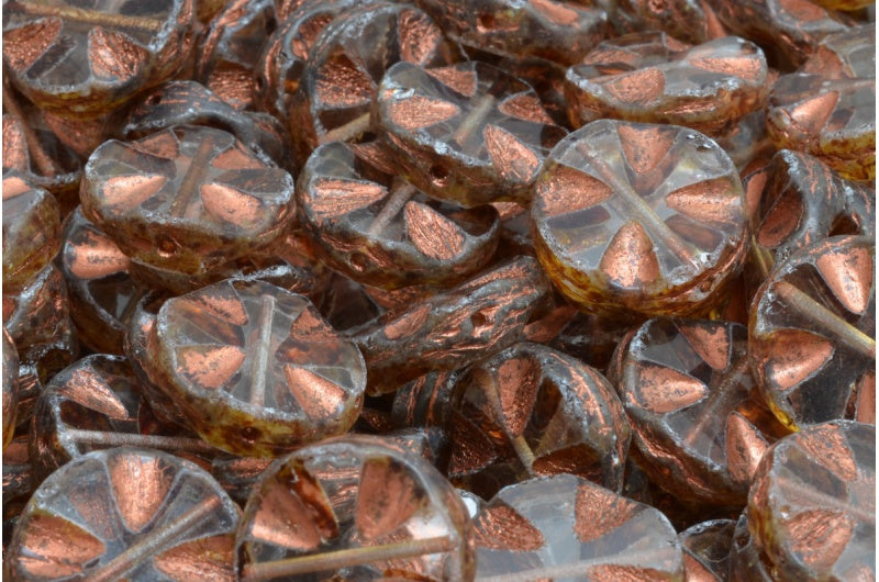 アウトレット 10グラム テーブルカットクロスビーズ、14 x 14 mm、クリスタルトラバーチン銅裏地（00030-86800-54319）、ガラス、チェコ共和国