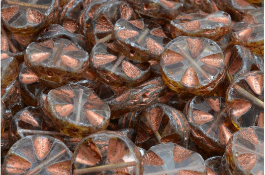 アウトレット 10グラム テーブルカットクロスビーズ、14 x 14 mm、クリスタルトラバーチン銅裏地（00030-86800-54319）、ガラス、チェコ共和国