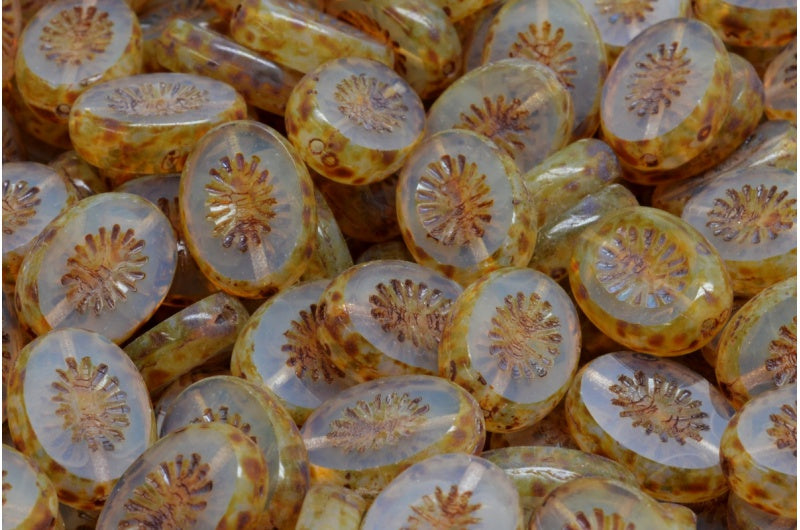 Table Cut Kiwi Beads, Opal White Travertin (01000-86800), Glass, Czech Republic