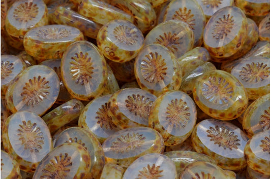 Table Cut Kiwi Beads, Opal White Travertin (01000-86800), Glass, Czech Republic