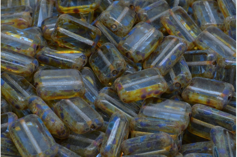 Table Cut Rectangle Beads, Transparent Blue Travertin (30020-86800), Glass, Czech Republic