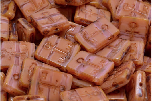 OUTLET 10 grams Table Cut Rectangle Beads With Anchor, 18 x 12 mm, Opaque Pink Travertin (76026-86800), Glass, Czech Republic