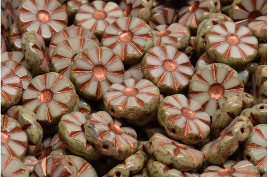 桌切抛光向日葵珠，赤铁矿石灰华铜衬里（14400-86800-54319），玻璃，捷克共和国