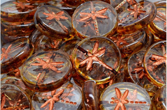 OUTLET 10 grams Table Cut Dragonfly Beads, 17 x 17 mm, Crystal Travertin Copper Lined (00030-86800-54319), Glass, Czech Republic