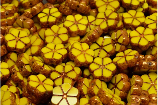 アウトレット 10グラム テーブルカットガーランドフラワービーズ、10 x 10 mm、明るいイエローブロンズ（83130-14415）、ガラス、チェコ共和国