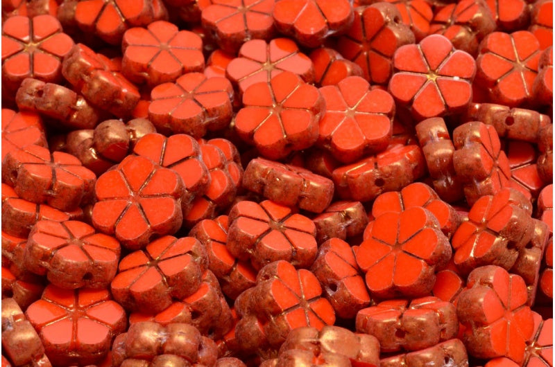 Table Cut Garland Flower Beads, Deep Orange  Bronze (93140-14415), Glass, Czech Republic