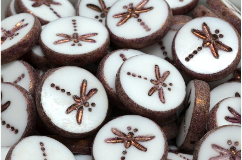 Table Cut Dragonfly Beads, White Bronze (02010-14415), Glass, Czech Republic