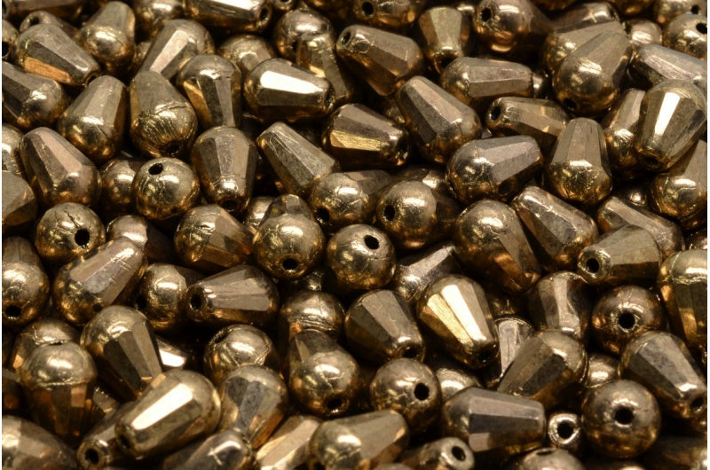 Faceted Fire polished Teardrop Beads, Black Brass (23980-90215), Glass, Czech Republic