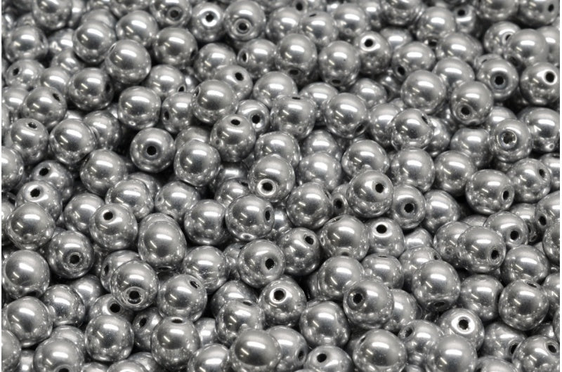 ラウンドドラックビーズ、クリスタルシルバー（00030-27000）、ガラス、チェコ共和国