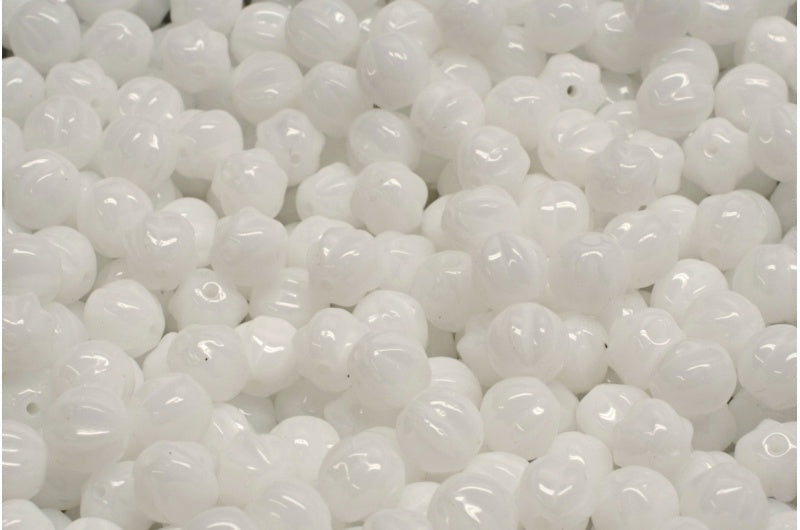Melon Beads, White (02010), Glass, Czech Republic