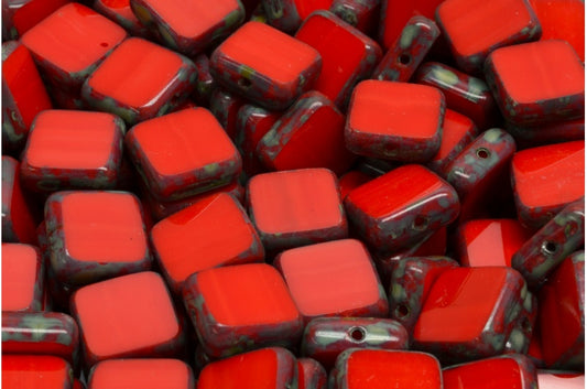 Table Cut Square Beads, Red Travertin (93180-86800), Glass, Czech Republic