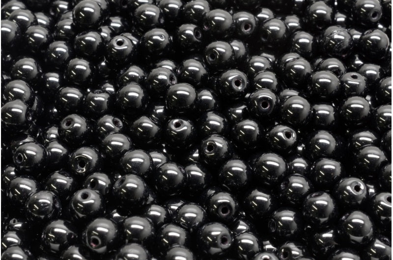 Round Druck Beads, Black (23980), Glass, Czech Republic