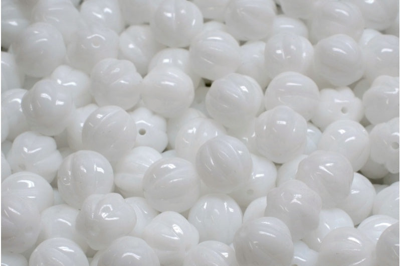 Melon Beads, White (02010), Glass, Czech Republic