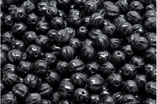 Melon Beads, Black (23980), Glass, Czech Republic