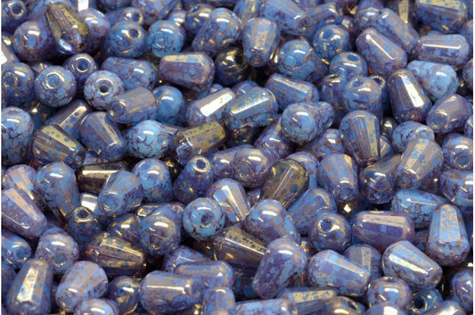 Faceted Fire polished Teardrop Beads, Opal Aqua Terracotta Violet (61000-15496), Glass, Czech Republic