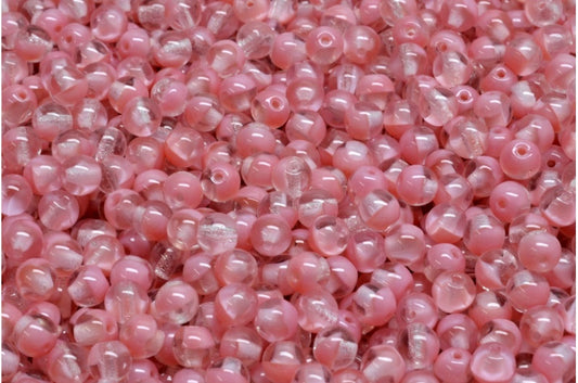 圆形 Druck 珠子，粉红色 (R0742)，玻璃，捷克共和国