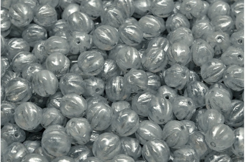 Melon Beads, White Silver Lined (R0201-54301), Glass, Czech Republic