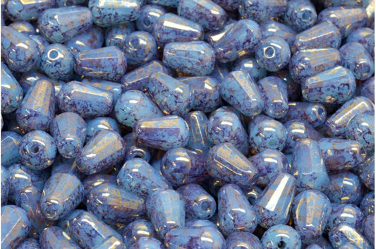 ファセット加工のファイアポリッシュ仕上げのティアドロップビーズ、オパールアクアテラコッタバイオレット（61010-15496）、ガラス、チェコ共和国