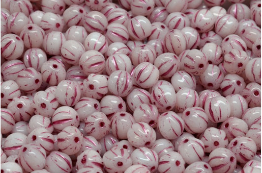 Melon Beads, R2742 Pink Lined (R2742-54321), Glass, Czech Republic