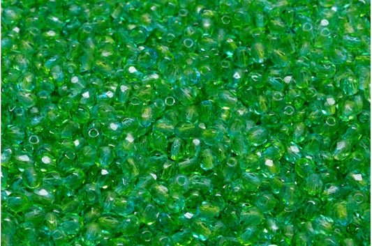 Faceted Round Fire Polished Beads, Crystal Yellow-Green Transparent Dyed (00030-48010), Glass, Czech Republic