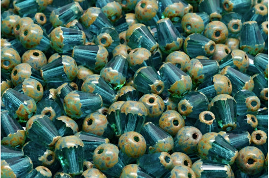 Faceted Fire polished Teardrop Beads, Transparent Aqua Stain Strong (60140-86805), Glass, Czech Republic