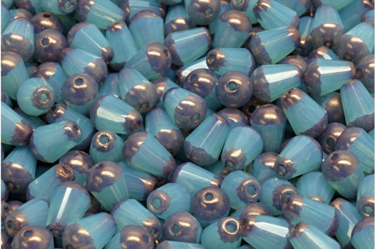 Facettierte, feuerpolierte Tropfenperlen, Opal Aqua Bronze (61010-14415), Glas, Tschechische Republik