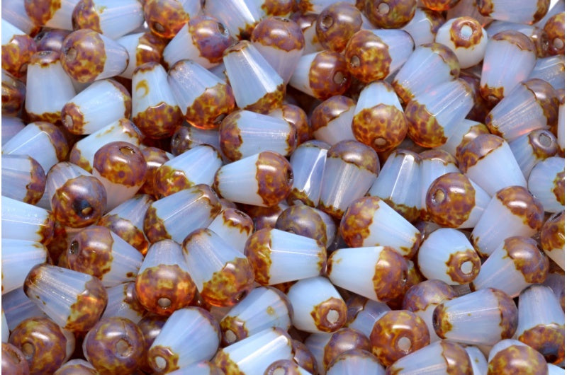 ファセット加工のファイアポリッシュ仕上げのティアドロップビーズ、21010 Stain Strong（21010-86805）、ガラス、チェコ共和国