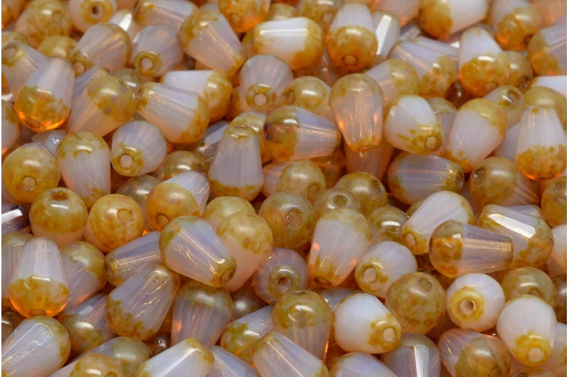 Faceted Fire polished Teardrop Beads, Opal Pink Stain Strong (71010-86805), Glass, Czech Republic