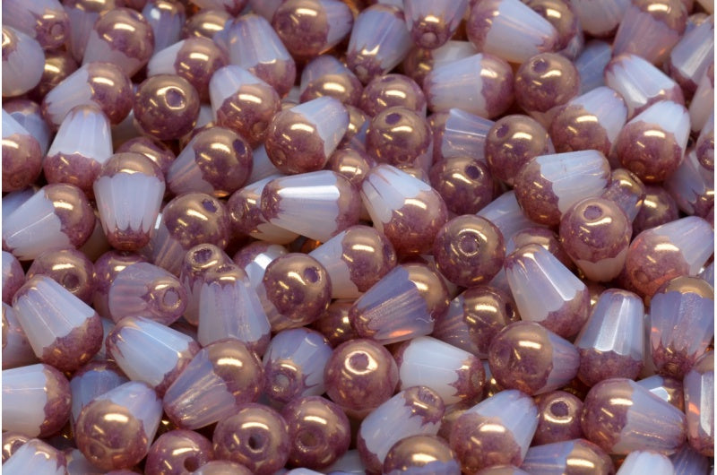 Faceted Fire polished Teardrop Beads, Opal Pink Bronze (71010-14415), Glass, Czech Republic