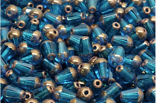 Faceted Fire polished Teardrop Beads, Transparent Aqua Bronze (60140-14415), Glass, Czech Republic